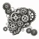 A brain with gears and cogs symbolizing the complexity of the mind tattoo design idea