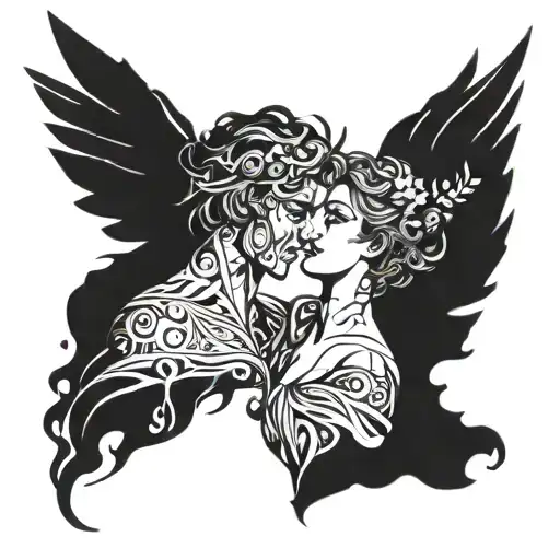 Orpheus and Eurydice separated and looking tattoo design idea