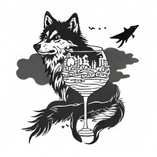 wanderlust with wolf and cocktail tattoo design idea