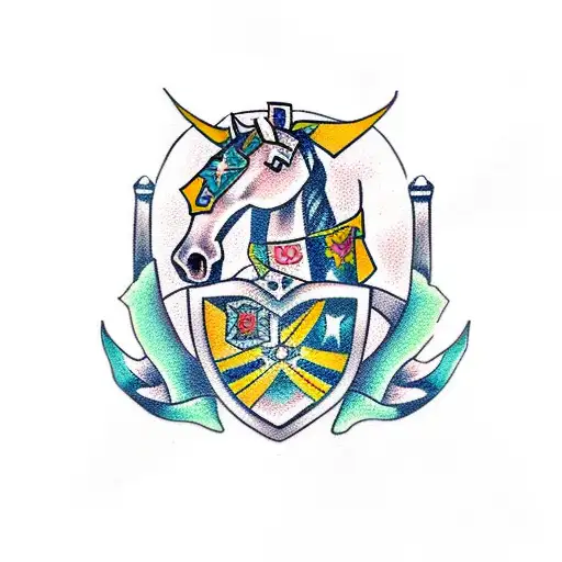 castle horse and knight tattoo design idea