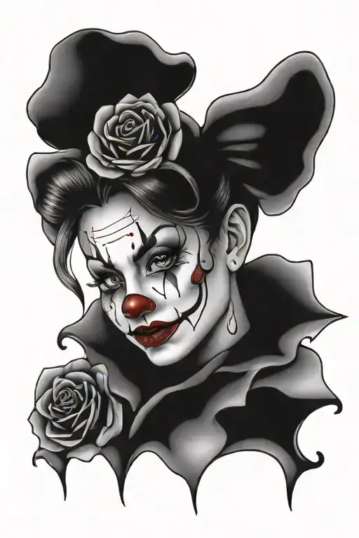 girl clown face and rose tattoo design idea