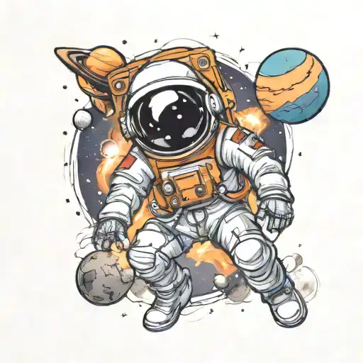space astronaut nebula planets tattoo design idea