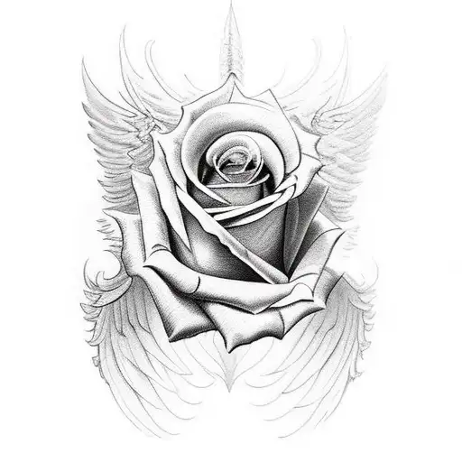 rose, knives, wings tribal sleeves tattoo design idea