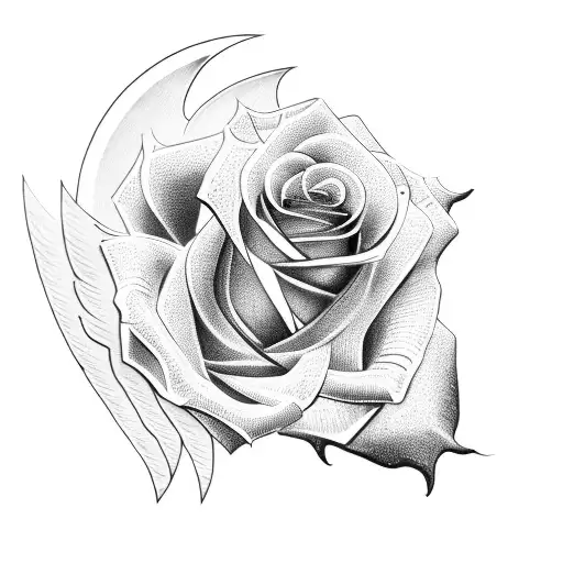 rose, knives, wings tribal  tattoo design idea