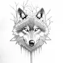 tree + wolf + darkness + dead flowers + full moon tattoo design idea