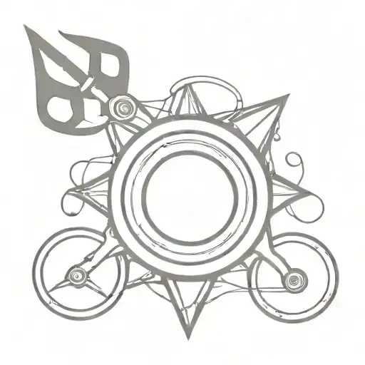 big tyre, six pointed crown, hairdressing scissors  tattoo design idea