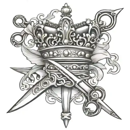 crown and hairdressing scissors intertwined tattoo design idea