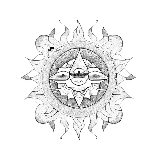 beach, ocean, sun, mountains, Arabic   tattoo design idea