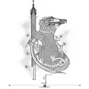 An engineer's blueprint-inspired tattoo of their favorite historical building, adorned with animals representing their favorite sports teams tattoo design idea