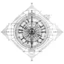 An engineer's blueprint-inspired tattoo of their favorite historical building, adorned with animals representing their favorite sports teams tattoo design idea