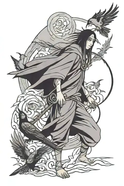 Itachi Uchiha with crows tattoo design idea