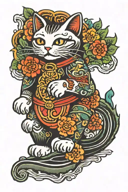 lucky cat tattoo design idea