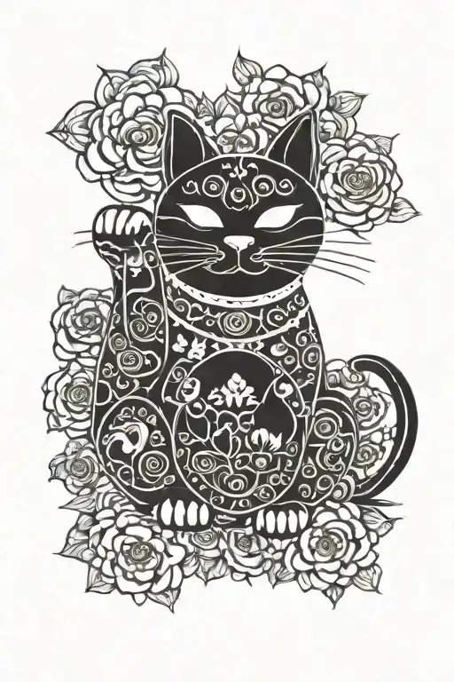 lucky cat tattoo design idea