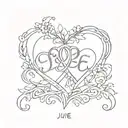 A minimalist design of intertwined hearts with our wedding date June 15, 2024 subtly integrated tattoo design idea