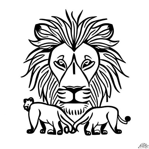 lion with 2 cubs tattoo design idea