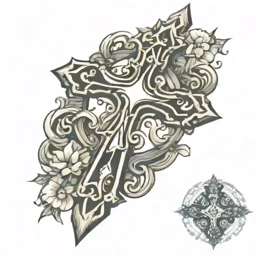 cross with a MMVIII I XXV  tattoo design idea