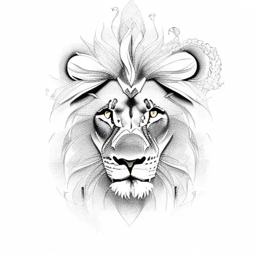 Lion and orquideas  tattoo design idea