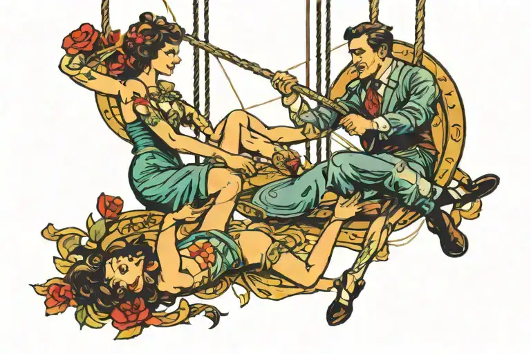 trapeze swingers swinging to eachother tattoo design idea