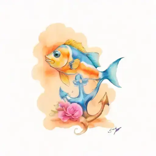 dory fish and anchor tattoo design idea