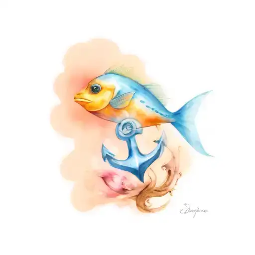 dory fish and anchor connected tattoo design idea