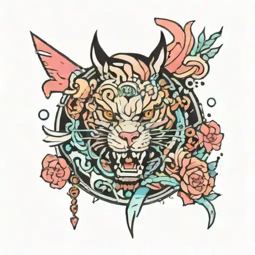 Traditional Japanese style with Cyberpunk Motifs and Animals  tattoo design idea