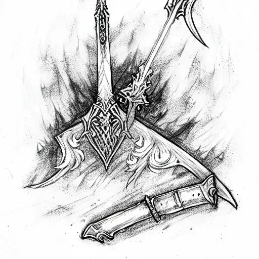 sword in campfire made by bones, with dark sun in top dark souls style tattoo design idea