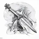 sword in campfire made by bones, with dark sun in top dark souls style tattoo design idea