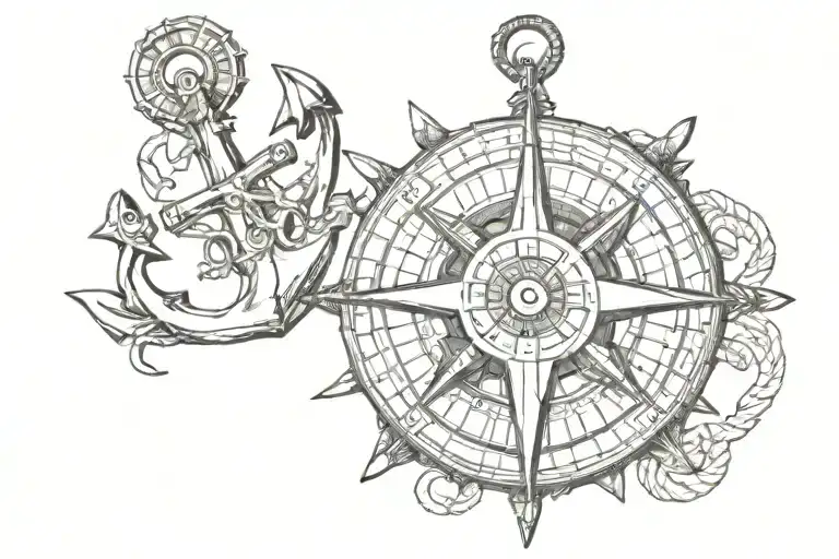 anchor, compass rose tattoo design idea