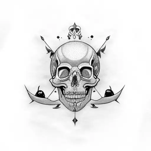 Crow with skull on the back tattoo design idea