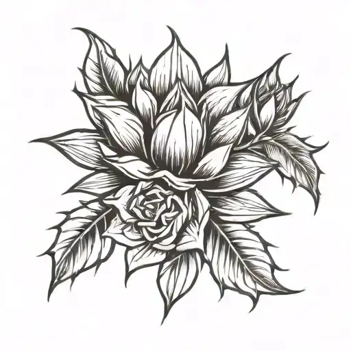 bugambilia and agave plant tattoo design idea