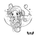 An anime character surrounded by chameleon color patterns in a minimalist style tattoo design idea