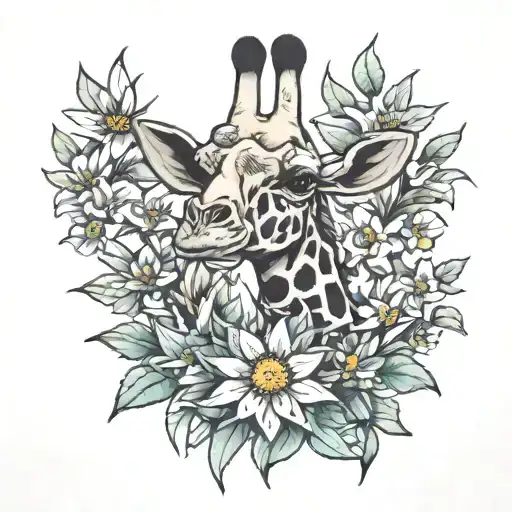 edelweiss and giraffe tattoo design idea
