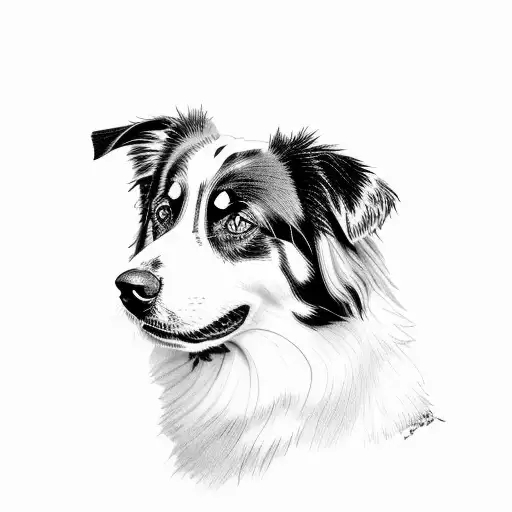black tri color Australian Shepherd Dog withh 3 heads tattoo design idea