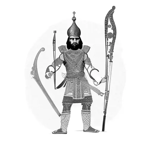 Ancient Persian warrior playing a musical instrument tattoo design idea