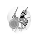 Ancient Persian warrior playing a musical instrument tattoo design idea