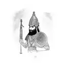 Ancient Persian warrior playing a musical instrument tattoo design idea