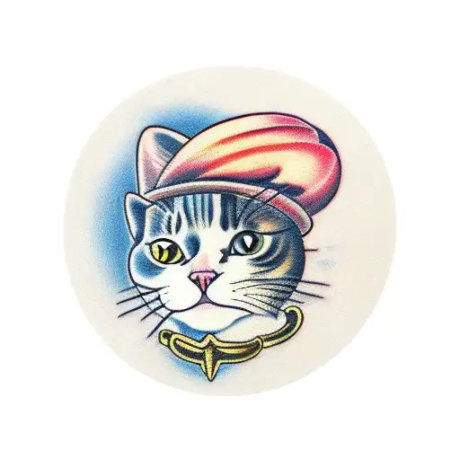 a cat in a beret and with a croissant tattoo design idea