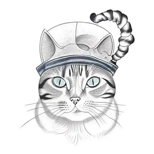 a cat in a beret and with a croissant tattoo design idea