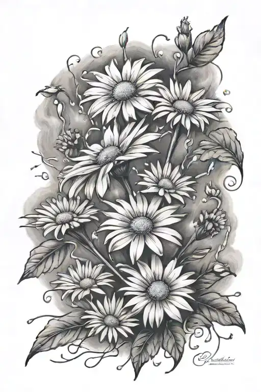 storm cloud raining daisies tattoo design idea
