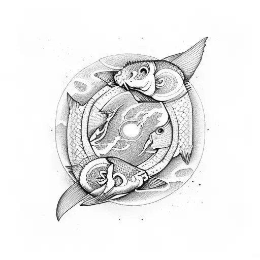 Carp similar as yin yang dark side tattoo design idea