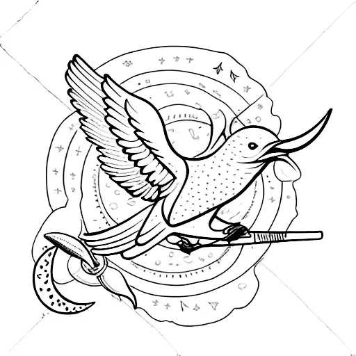The sentence "The bird of Hermes is my name, eating my wings to make me tame" and a crescent moon tattoo design idea