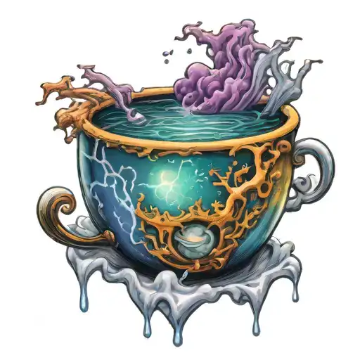 lightning storm in a cracked teacup Magic bubbles float tattoo design idea