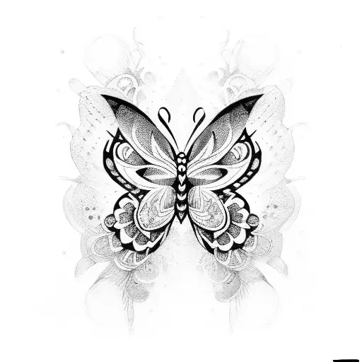 butterfly and tribal tattoo design idea