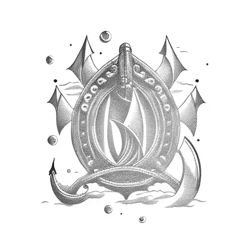 Viking ship sailing through stormy seas tattoo design idea