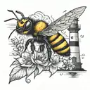 lighthouse and bumblebee flying tattoo design idea