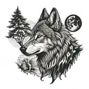 A wolf howling at the moon while playing poker with a crow tattoo design idea