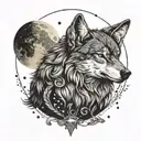 A wolf howling at the moon while playing poker with a crow tattoo design idea