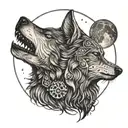 A wolf howling at the moon while playing poker with a crow tattoo design idea