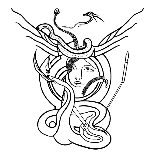Artemis with a snake and laurel tattoo design idea