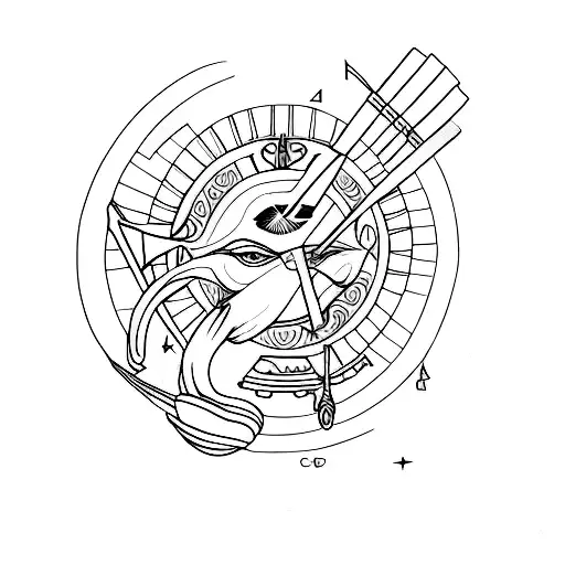 Artemis with a snanke and laurel tattoo design idea